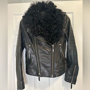 Gorgeous Karl Lagerfeld leather jacket with fur collar